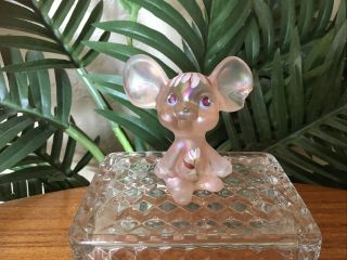 Vintage Fenton Art Glass Hand Painted Iridescent Pink Mouse Figurine