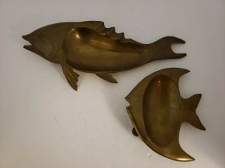 Vintage Brass Fish - Shaped Ashtrays Mid Century Modern Angelfish Rare