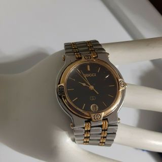 Gucci Black Dial 9000m Water Resistant Gold/silver Toned Quartz Watch