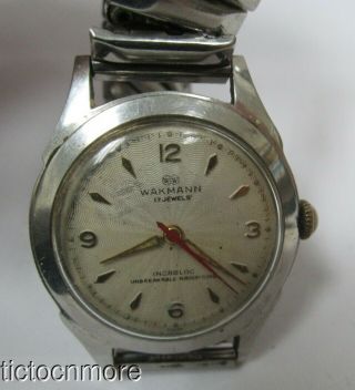 Vintage Eloga Wakmann 17j Watch Mens Swiss Red Seconds Hand Textured Dial