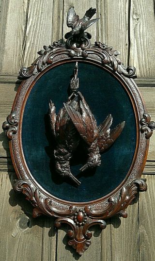 Antique Black Forest Carved Game Bird " Fruits Of The Hunt " Wall Plaque 26.  5 "