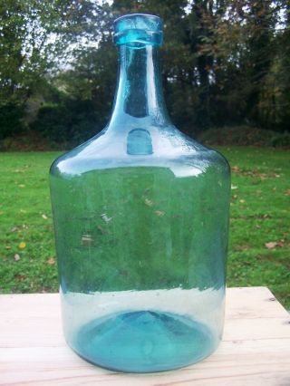 Bouteille Ancienne Verre Soufflé Gresigne Bleu Antique Blue Glass Bottle 18ème