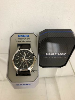 Casio Watch 5566 Multi - Dial 50m Water Resist Men Leather Band Stainless Steel