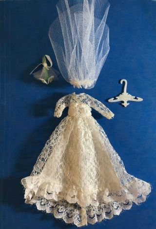 White Dawn Doll Bridal Gown,  Veil,  Flower Bouquet.  Hanger Vintage Topper