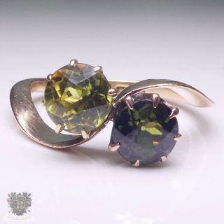 Toi Et Moi Antique Australian 18k Gold Natural Green Sapphire Ring 1ct Each