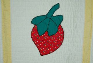 CHEERY 30 ' s Strawberry Applique Antique Quilt VINTAGE FABRICS 3