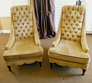 Mid Century Modern,  High Back,  Tufted Lounge Arm Chairs,  Chenille Fabric