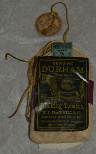 Vintage Bull Durham Smoking Tobacco 5/8 Oz Bag With Tag And Papers