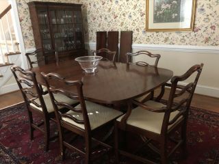 Vintage Drexel Dining Table,  6 Chairs,  China Cabinet,  Buffet,  3 Leaves,  Pads