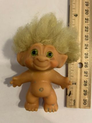 Vintage Troll Doll C64 Dam Off White Hair Green Eyes 2.  5 In.