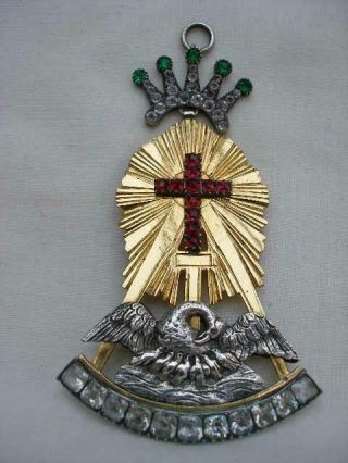 Outstanding Antique Masonic Rose Croix Gold Silver & Paste Set Collar Jewel.