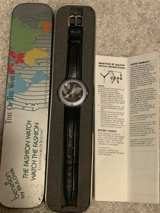 Vintage United Colors Of Benetton Watch Time Map Of World Bulova With Tin Case