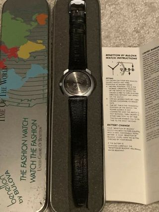 Vintage United Colors of Benetton Watch Time Map Of World Bulova with tin Case 3