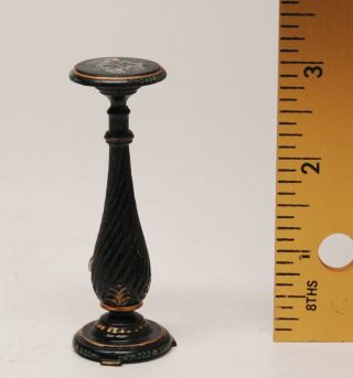 Black Lacquered Oriental Stand,  Hand Painted,  Bespaq,  3 " Tall,  1:12,  Gold Trim