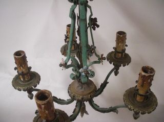 Lg Heavy Painted Antique Metal Brass Floral Gothic Toile Chandelier - European? 5