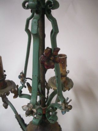 Lg Heavy Painted Antique Metal Brass Floral Gothic Toile Chandelier - European? 6
