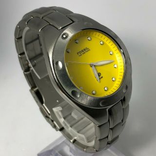 Fossil Blue Mens Am - 3317 Yellow Dial Stainless Steel Quartz Analog Wristwatch