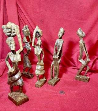 Hand Carved Wooden African Tribal Figurines/statues 10.  5” Teak Vintage Carving 5