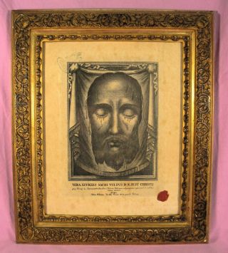 Antique Framed Veronica Veil - True Face Of Christ - With Document 1883.