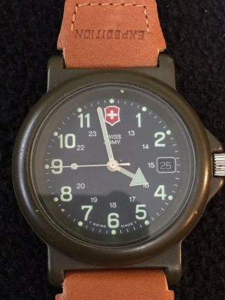 Swiss Army Watch Mens,  Brown Tone,  Date,  12 And 24 Hours,  (band Is Timex Band).