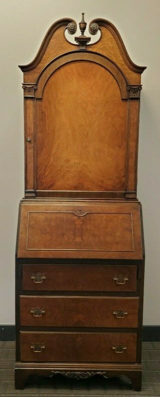 Antique Walnut Secretary Desk - Bookcase Cabinet Ca1920 3 - Drawers;2 Shelves; Key