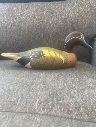 Vintage Wooden Duck Decoy Wicked Green Winged Teal Drake Made In Usa