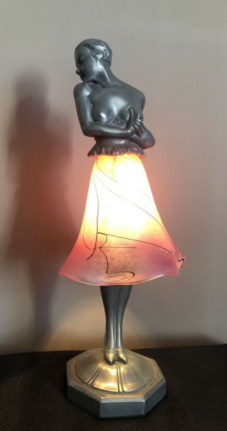 Rare Art Deco Lady Lamp Light Signed Brevete