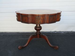 Flame Mahogany Serpentine Leather Top Round Center Side Table By Weiman 9268