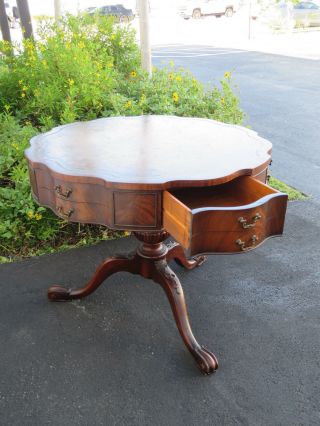 Flame Mahogany Serpentine Leather Top Round Center Side Table by Weiman 9268 5