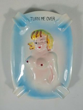 Vintage 2 Sided Nude Naked Lady Ashtray Naughty Risque Blue