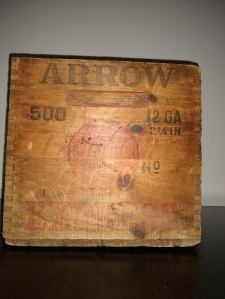 Rare Vtg Arrow Express 12 Ga 2 - 3/4 " Umc Remington Wood Crate Ammo Box