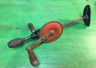 Vintage Mohawk Shelburne 2 Speed Hand Crank Breast Drill,  2 Wood Handles