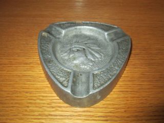 Vintage Metal Cigarette Cigar Ashtray With Embossed Indian Head