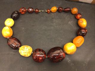 Antique Egg Yolk - Butterscotch Amber Bead Necklace 2” Inch Bead 244 Grams