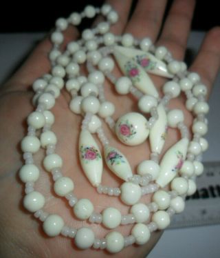 Vintage Jewellery Art Deco Glass Beads Necklace Czech ? Uranium ? Flower Design