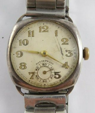Smart Vintage Mens Gents Solid Silver Cased Trench Style Cushion Wristwatch 1930