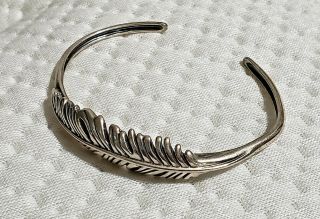 Vintage Native American Sterling Silver Feather Cuff Bracelet Signed Aw | 21.  5g