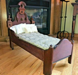 Antique Vtg Child Doll Bed High Back Victorian Black Walnut C1870 