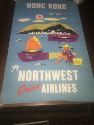 Authentic And Hong Kong - Northwest Orient Airlines Travel Poster