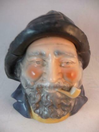 Antique Porcelain Figural Bearded Jovial Seaman/sailor Tobacco Jar/humidor