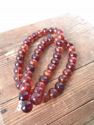 ANTIQUE CHINESE NATURAL AMBER BEAD NECKLACE 68 Grams 2