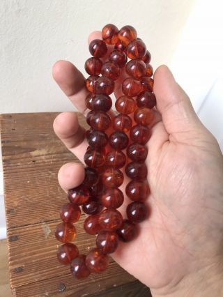 ANTIQUE CHINESE NATURAL AMBER BEAD NECKLACE 68 Grams 3
