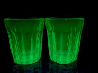 2 Vintage Uranium Green Glass Shot Glass