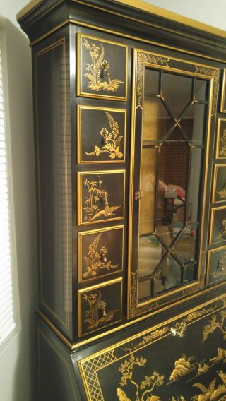 Vintage Drexel Heritage Lacquer Hand Painted Chinoiserie Secretary Desk Hutch 3