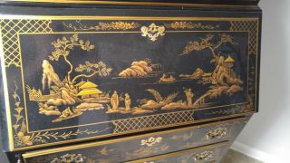 Vintage Drexel Heritage Lacquer Hand Painted Chinoiserie Secretary Desk Hutch 6