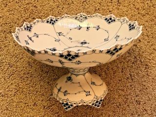 Antique Royal Copenhagen Full Blue Lace Compote Footed Stand 1/1022 11 " D X 7 " H
