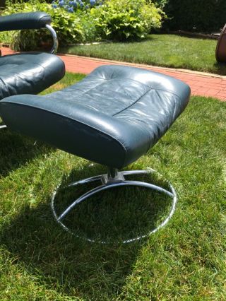 Vintage Mid Century Modern Ekornes Stressless Lounge Chair & Ottoman Chrome Base 3