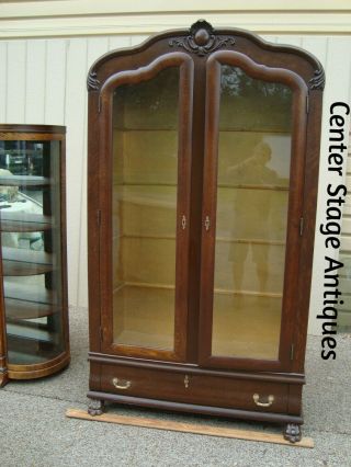 59100 T - 2: Antique Oak China Curio Cabinet Wardrobe Cabinet