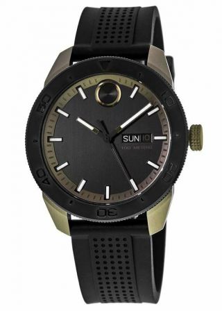 Movado $450 Bold Sport Black/gray Ion Day/date Poly Strap Swiss Watch 3600452