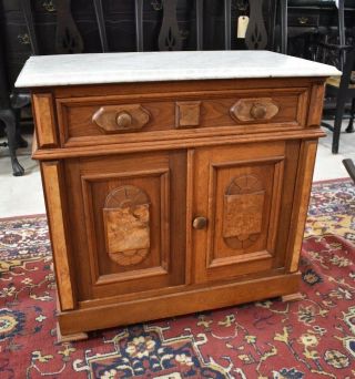 Restored Antique Marble Top Bedroom Washstand,  Victorian Commode